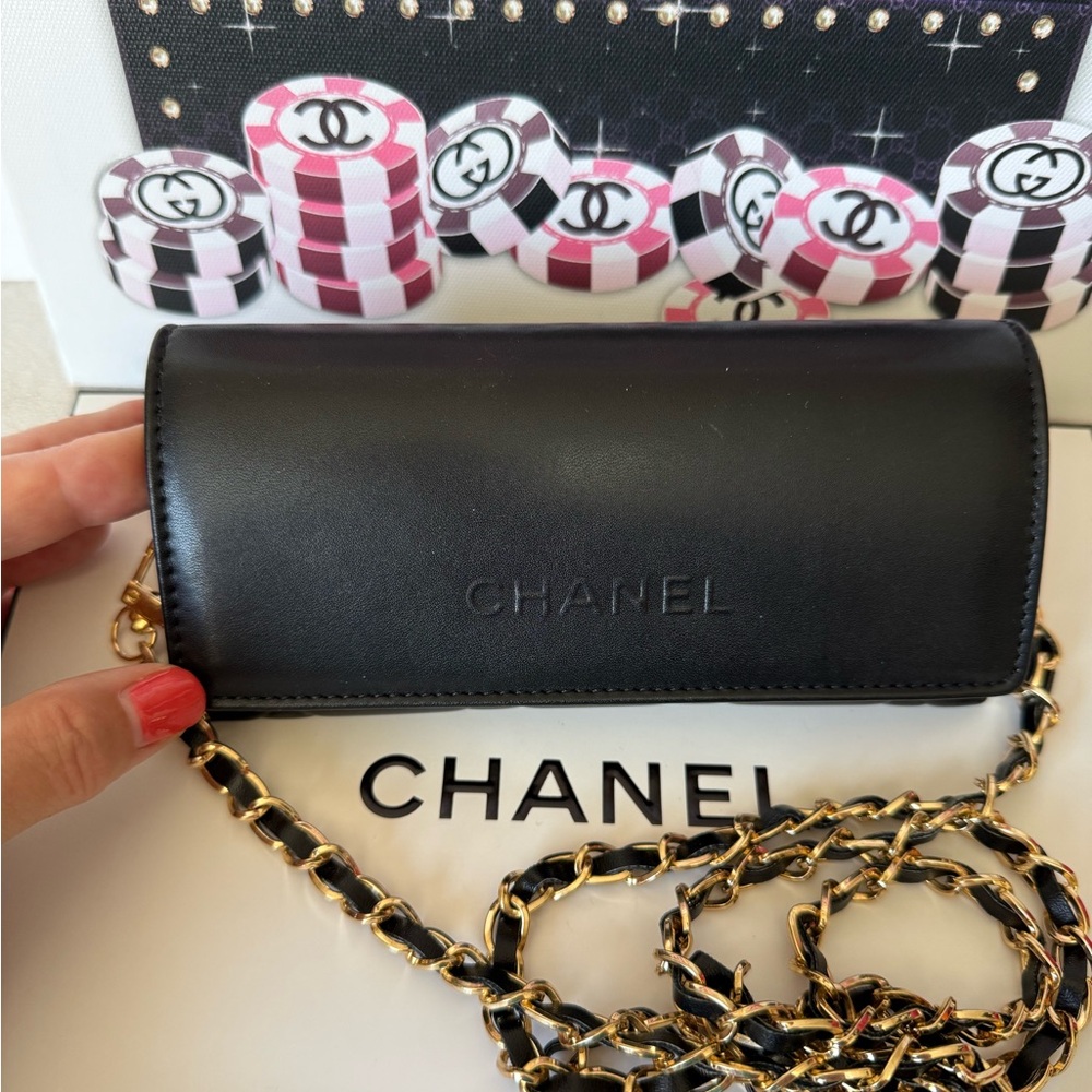 CHANEL Black Leather Sunglasses Case with Chain - Picture 10 of 12